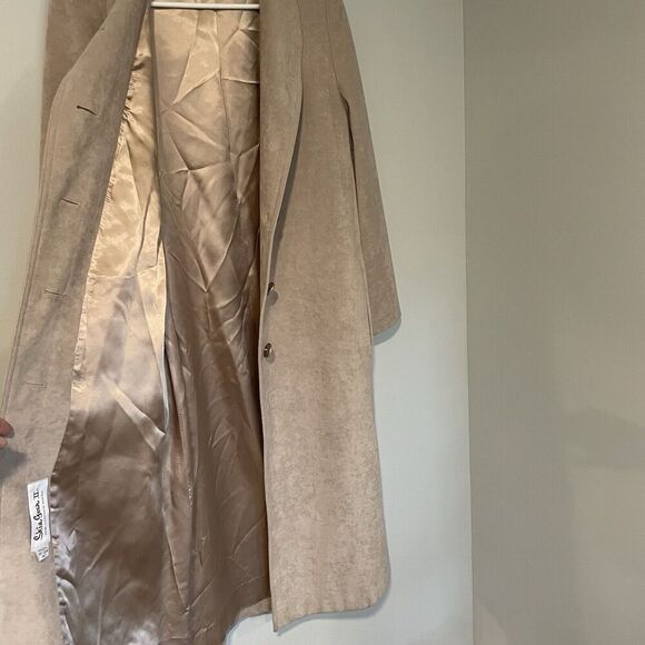 Skin Gear Vintage Non Leather Suede Trench Coat Button Tan Small Womens READ - Picture 9 of 13
